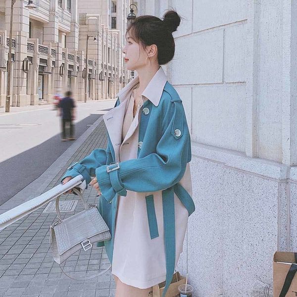 women's trench coats korean style spring hit colors trench female coat casual cuts short jacket with belt aik2, Tan;black
women's trench coats korean style spring hit colors trench female coat casual cuts short jacket with belt aik2, Tan;black