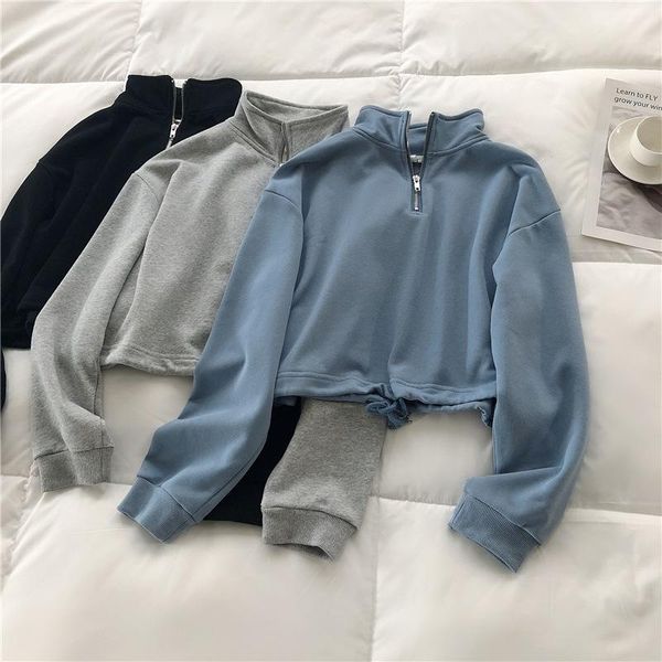 women's hoodies & sweatshirts simple collar half zipper 2021 autumn high-waisted short slimming navel pullover casual sweatshirt female, Black
women's hoodies & sweatshirts simple collar half zipper 2021 autumn high-waisted short slimming navel pullover casual sweatshirt female, Black