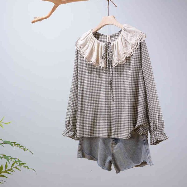 women's blouses & shirts kawaii japanese style plaid peter pan collar long sleeve shirt blouse pyk3, White
women's blouses & shirts kawaii japanese style plaid peter pan collar long sleeve shirt blouse pyk3, White