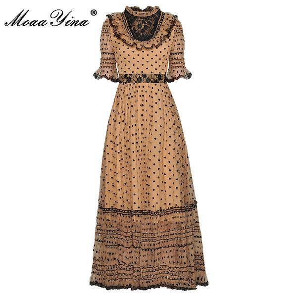 fashion designer dress summer women's dress stand collar patchwork ruffles polka dot elegant dresses 210524, Black;gray
fashion designer dress summer women's dress stand collar patchwork ruffles polka dot elegant dresses 210524, Black;gray
