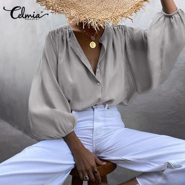 blouses 2021 spring casual shirt celmia women elegant 3/4 lantern sleeve solid vintage pleated buttons blouses o-neck blusas 5xl, White
blouses 2021 spring casual shirt celmia women elegant 3/4 lantern sleeve solid vintage pleated buttons blouses o-neck blusas 5xl, White