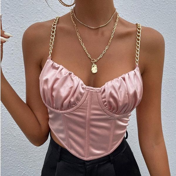 women's tanks & camis women camisoles with decorative chains strap soild color pleat crop streetwear ladies summer vest, White
women's tanks & camis women camisoles with decorative chains strap soild color pleat crop streetwear ladies summer vest, White