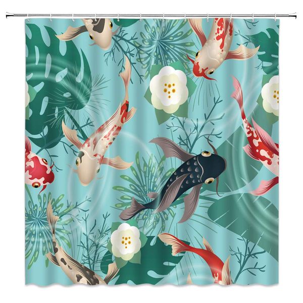 koi fish shower curtain colorful koi green palm leaf white lotus flower water asian watercolor art bathroom decor curtain,70
koi fish shower curtain colorful koi green palm leaf white lotus flower water asian watercolor art bathroom decor curtain,70