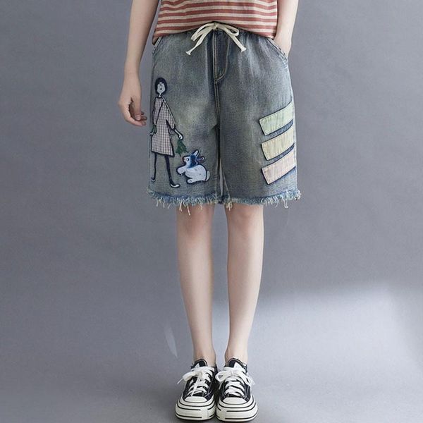 women summer knee length casual jeans arrival 2021 fashion cartoon embroidery elastic high waist female denim pants s3912 women's, Blue
women summer knee length casual jeans arrival 2021 fashion cartoon embroidery elastic high waist female denim pants s3912 women's, Blue