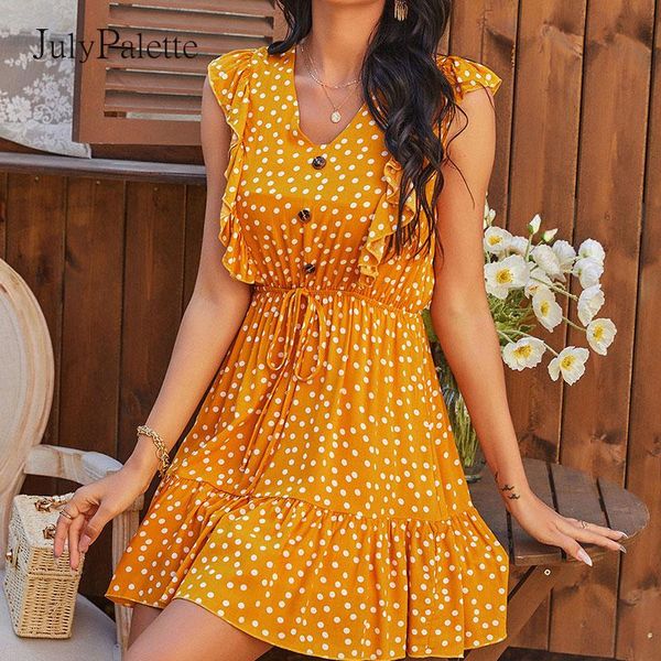 casual dresses julypalette yellow v-neck ruffles women's dress bohemian summer sleeveless dot printed beach sundress lace up female ves, Black;gray
casual dresses julypalette yellow v-neck ruffles women's dress bohemian summer sleeveless dot printed beach sundress lace up female ves, Black;gray