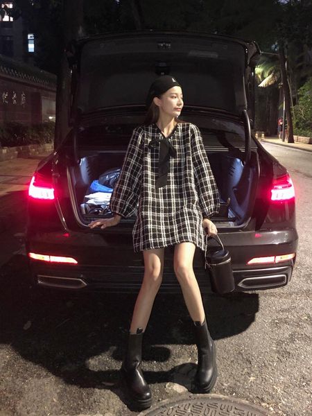casual dresses fonely fairy preppy autumn style temperament french retro plaid small fragrance bow tie dress, Black;gray
casual dresses fonely fairy preppy autumn style temperament french retro plaid small fragrance bow tie dress, Black;gray