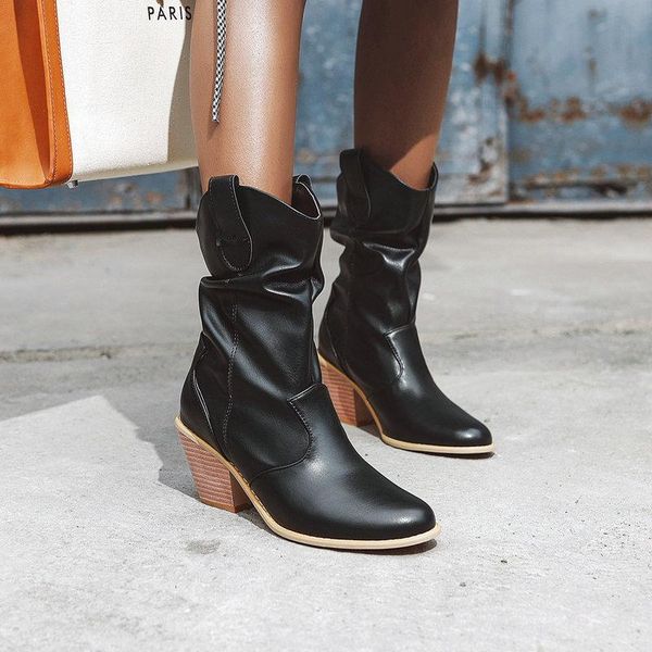 boots women's mid square high-heeled pleated cuff autumn winter simple round toe, Black
boots women's mid square high-heeled pleated cuff autumn winter simple round toe, Black
