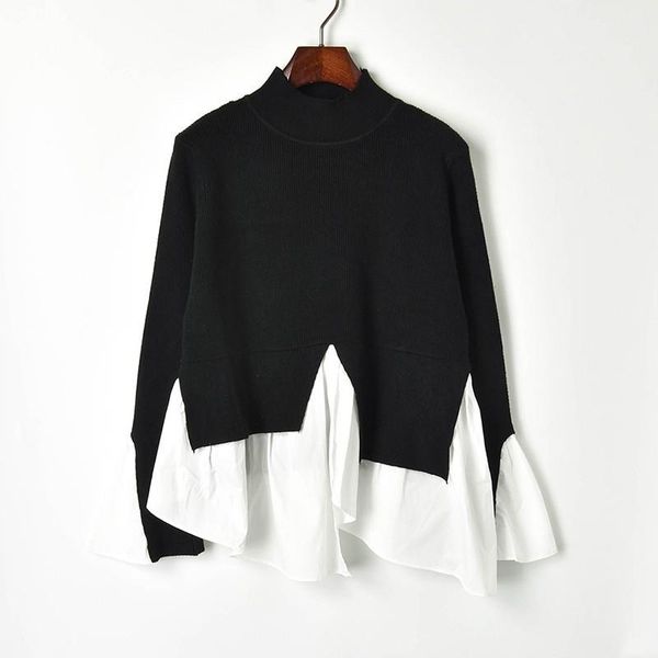 women's autumn lace stitching slit hem sweater sweaters fashion 2021 women o-neck patchwork korean pullover, White;black
women's autumn lace stitching slit hem sweater sweaters fashion 2021 women o-neck patchwork korean pullover, White;black