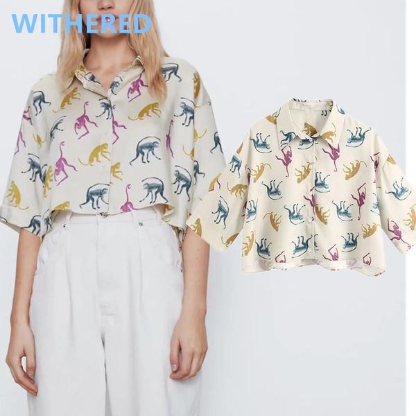 women's blouses & shirts withered high street monkey printing loose short blusas mujer de moda 2021 kimono shirt blouse women womens a, White
women's blouses & shirts withered high street monkey printing loose short blusas mujer de moda 2021 kimono shirt blouse women womens a, White