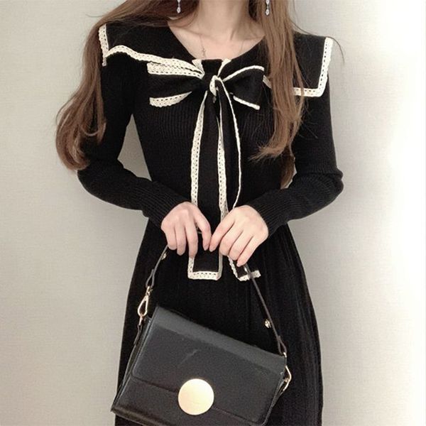 sailor collar woman dress black bow long sleeve knitting dresses spring lace vintage 2021 new korean elegant fashion, Black;gray
sailor collar woman dress black bow long sleeve knitting dresses spring lace vintage 2021 new korean elegant fashion, Black;gray