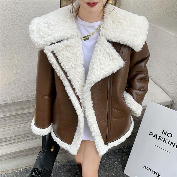 women's leather & faux warm padded jacket motorcycle short lambwool jackets female 2021 autumn winter cotton coat, Black
women's leather & faux warm padded jacket motorcycle short lambwool jackets female 2021 autumn winter cotton coat, Black