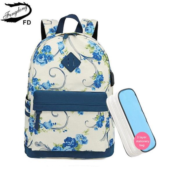school bags fengdong for teenage girls floral backpack usb charge bagpack elementary bag set pen pencil stationery
school bags fengdong for teenage girls floral backpack usb charge bagpack elementary bag set pen pencil stationery