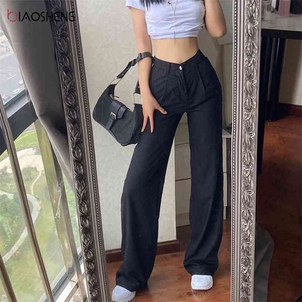 women's pants s high waist trouser suits fashion loose flare wide leg full length female casual straight 210925, Black;white
women's pants s high waist trouser suits fashion loose flare wide leg full length female casual straight 210925, Black;white
