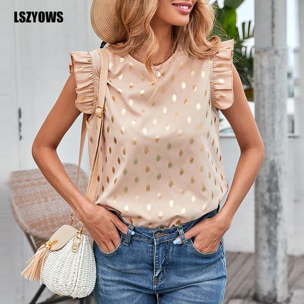 women's blouses & shirts women elegant polka dot ruffle blouse o neck sleeveless summer tank vintage bohemian beach casual shirt blusa, White
women's blouses & shirts women elegant polka dot ruffle blouse o neck sleeveless summer tank vintage bohemian beach casual shirt blusa, White