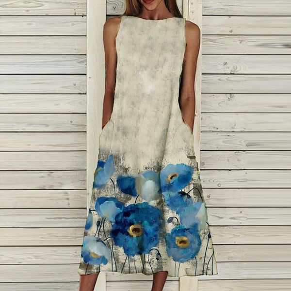 4 round neck sleeveless summer women dress scenic floral printed boho pocket straight knee lenght vintage dresses, Black;gray
4 round neck sleeveless summer women dress scenic floral printed boho pocket straight knee lenght vintage dresses, Black;gray