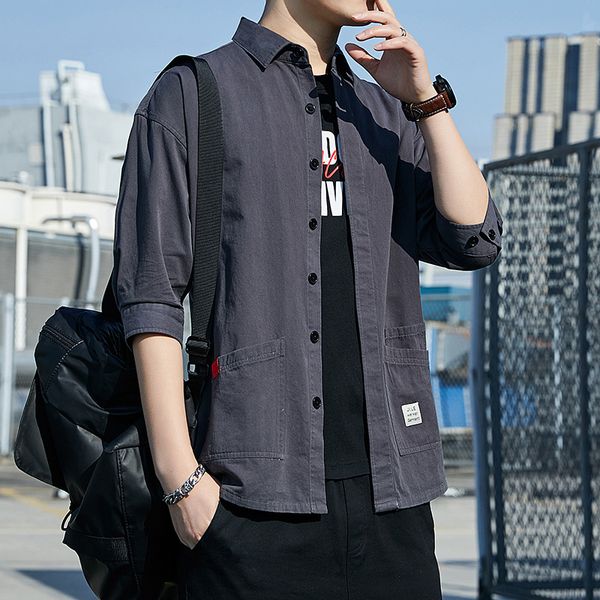 style new shirt men's korean fashion short sleeve summer loose quarter upper garment tooling coat, White;black
style new shirt men's korean fashion short sleeve summer loose quarter upper garment tooling coat, White;black