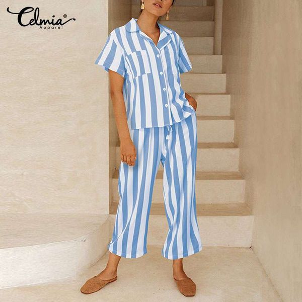sleepwears celmia summer casual lapel homewear pajama sets women daily fashion striped short sleeve loungewear cropped pants sleepwear 5xl, Black;red
sleepwears celmia summer casual lapel homewear pajama sets women daily fashion striped short sleeve loungewear cropped pants sleepwear 5xl, Black;red