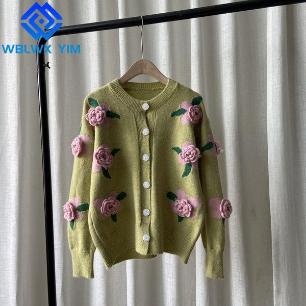 women's knits & tees autumn knitted sweater jacket women fashion floral embroidery single breasted cardigan coat female loose kint swea, White