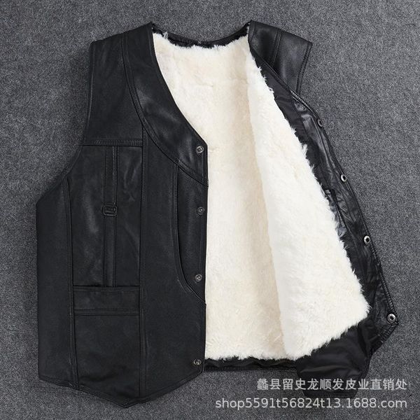 men's leather double-layer warm vest, detachable fur one-piece liner v-neck vest vests, Black;white
men's leather double-layer warm vest, detachable fur one-piece liner v-neck vest vests, Black;white