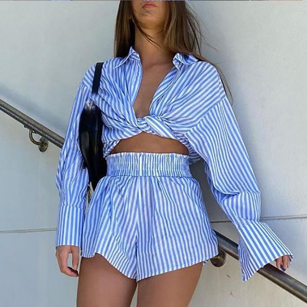 striped shorts sets women's tracksuit long sleeve shirt two piece set short pants summer lady casual shirts suit 210524, White
striped shorts sets women's tracksuit long sleeve shirt two piece set short pants summer lady casual shirts suit 210524, White