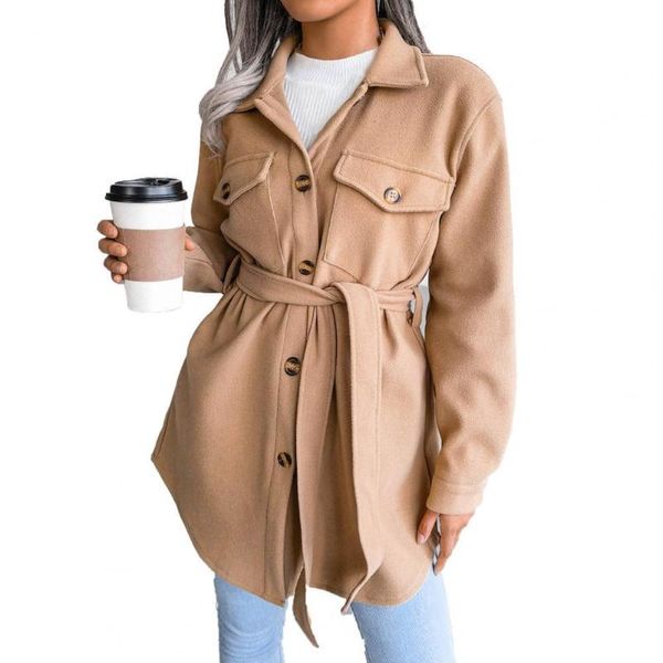 women's trench coats 2021 winter coat women solid color turn-down collar outwear tight waist lady woolen jacket overcoat british style, Tan;black
women's trench coats 2021 winter coat women solid color turn-down collar outwear tight waist lady woolen jacket overcoat british style, Tan;black
