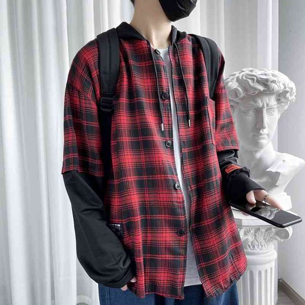 men's casual shirts luclesam men korean plaid hoodie mens streetwear fake two-piece hooded sweater moletom masculino sudaderas hombre e, White;black
men's casual shirts luclesam men korean plaid hoodie mens streetwear fake two-piece hooded sweater moletom masculino sudaderas hombre e, White;black
