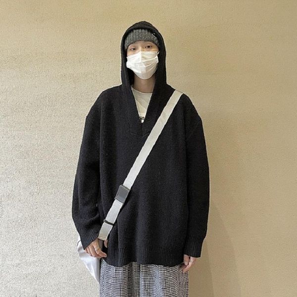 men's sweaters american retro hooded v-neck sweater fashion ins spring and autumn couple pullover harajuku clothing vintage, White;black
men's sweaters american retro hooded v-neck sweater fashion ins spring and autumn couple pullover harajuku clothing vintage, White;black