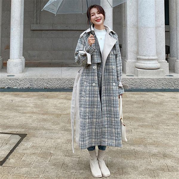 women's wool & blends stitching woolen grey plaid coat women korean version 2021 autumn winter casual gentle all-match lady femme, Black
women's wool & blends stitching woolen grey plaid coat women korean version 2021 autumn winter casual gentle all-match lady femme, Black