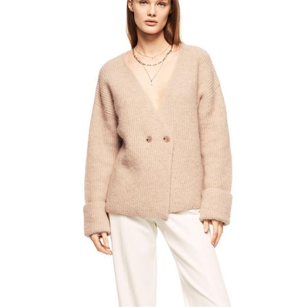 za women thick knitted soft v-neck single breasted elegant long sleeve korean loose sweater outwear 210422, White;black
za women thick knitted soft v-neck single breasted elegant long sleeve korean loose sweater outwear 210422, White;black