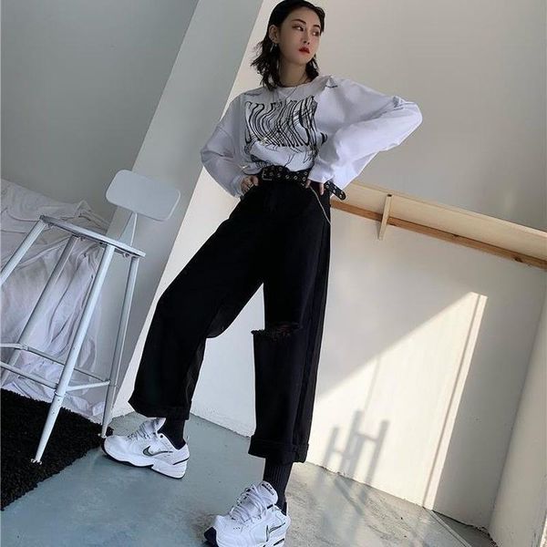 women's jeans women n style all-match high waist simple students leisure full-length black ripped hole straight leg trousers trendy, Blue
women's jeans women n style all-match high waist simple students leisure full-length black ripped hole straight leg trousers trendy, Blue