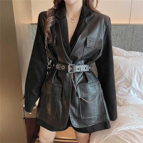 women's leather & faux black jacket women suit coat autumn winter fashion streetwear fake two-piece pu patchwork blazers female sashes
women's leather & faux black jacket women suit coat autumn winter fashion streetwear fake two-piece pu patchwork blazers female sashes