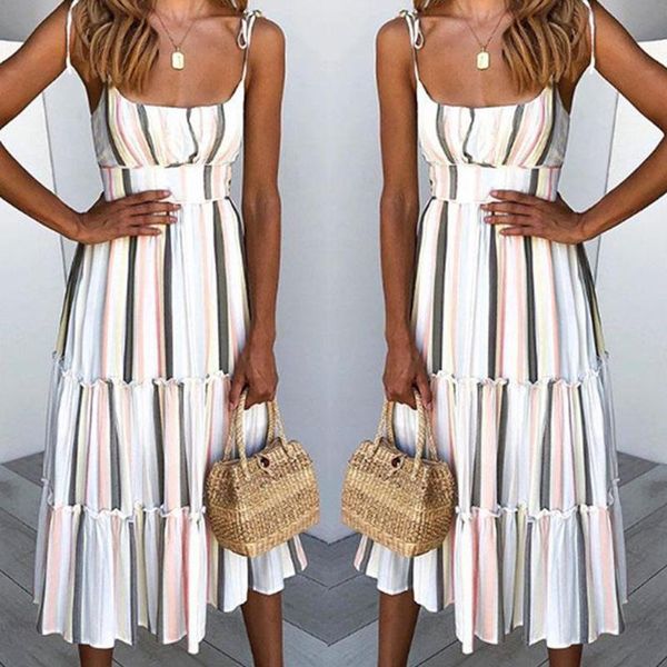 women backless suspender dress summer fashion high waist stripe printing long vestidos casual dresses, Black;gray 
women backless suspender dress summer fashion high waist stripe printing long vestidos casual dresses, Black;gray