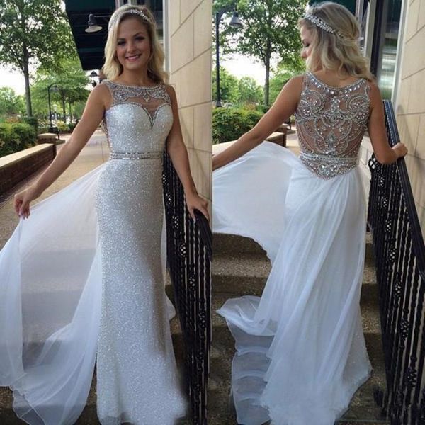 party dresses sparkly sequined prom with chiffon overskirts vestidos de noite beaded back robe soirée mariage, White;black
party dresses sparkly sequined prom with chiffon overskirts vestidos de noite beaded back robe soirée mariage, White;black