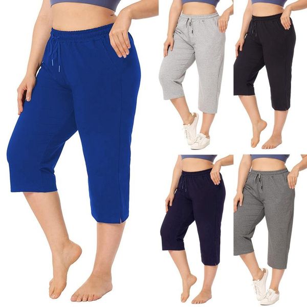 women's pants & capris 2021 women casual drawstring plus size solid color cropped trousers street clothing mujer pantalones #4, Black;white 
women's pants & capris 2021 women casual drawstring plus size solid color cropped trousers street clothing mujer pantalones #4, Black;white