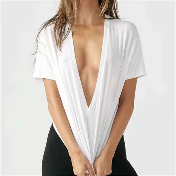 solid deep v-necked modale cotton elastic soft casual short-sleeved t-shirt women's summer fashion 210615, White
solid deep v-necked modale cotton elastic soft casual short-sleeved t-shirt women's summer fashion 210615, White