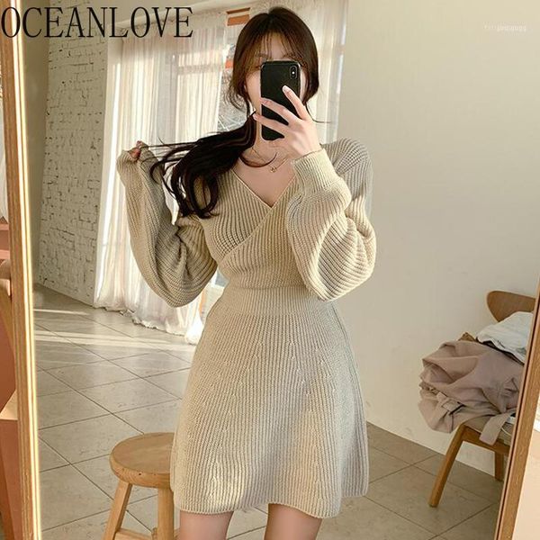 v neck office lady women dresses solid high waist a-line knitted sweater dress winter korean 2021 autumn vestido 189271, Black;gray 
v neck office lady women dresses solid high waist a-line knitted sweater dress winter korean 2021 autumn vestido 189271, Black;gray