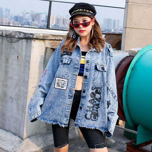 women's jackets fashion loose wash printing letters street wild denim jacket, Black;brown