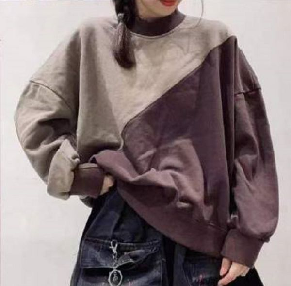 qi engraved drawing cotton korean version pullover brown crew neck temperament commuter solid color women's sweater, Black 
qi engraved drawing cotton korean version pullover brown crew neck temperament commuter solid color women's sweater, Black