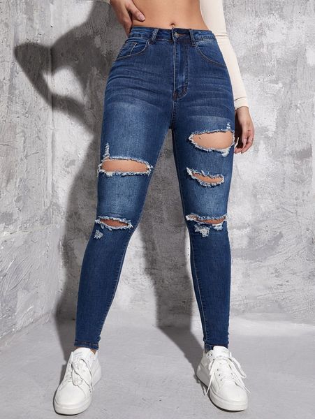 high waisted ripped skinny jeans 001x#, Blue
high waisted ripped skinny jeans 001x#, Blue