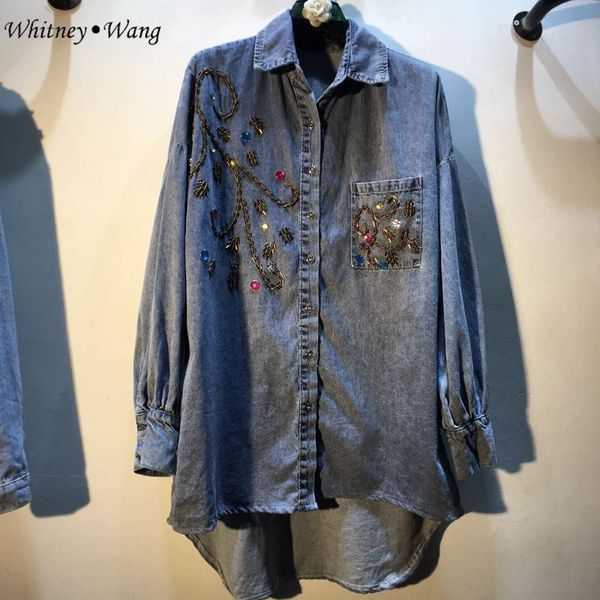blouses 2021 spring fashion streetwear handmade beading diamonds oversize denim blouse women blusas jean shirt women's & shirts, White
blouses 2021 spring fashion streetwear handmade beading diamonds oversize denim blouse women blusas jean shirt women's & shirts, White