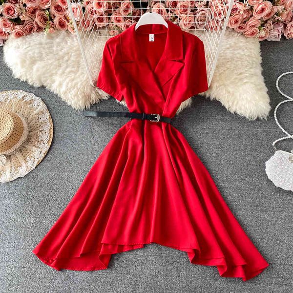 summer red/green/beige/black irregular dress women vintage notched collar short sleeve high waist office ladies vestido 210426, Black;gray
summer red/green/beige/black irregular dress women vintage notched collar short sleeve high waist office ladies vestido 210426, Black;gray