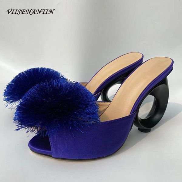 luxury runway mules shoes lady round circle strange high heels pompoms peep toe summer sandals women blue satin slides slippers, Black
luxury runway mules shoes lady round circle strange high heels pompoms peep toe summer sandals women blue satin slides slippers, Black