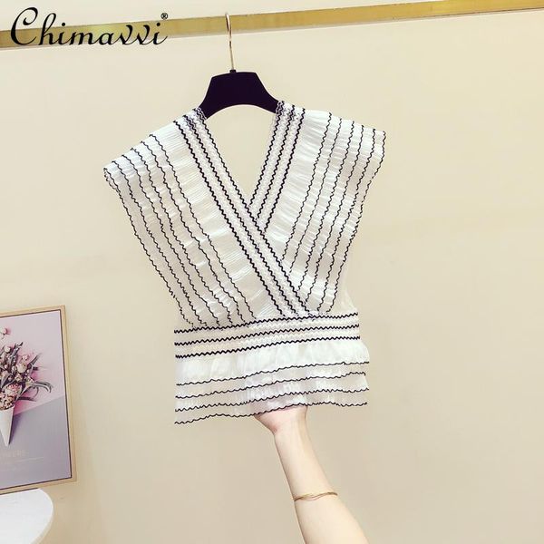women's blouses & shirts short v-neck wooden ear sleeveless gauzy chiffon blouse women 2021 summer slim fit fairy fashion temperamental, White
women's blouses & shirts short v-neck wooden ear sleeveless gauzy chiffon blouse women 2021 summer slim fit fairy fashion temperamental, White