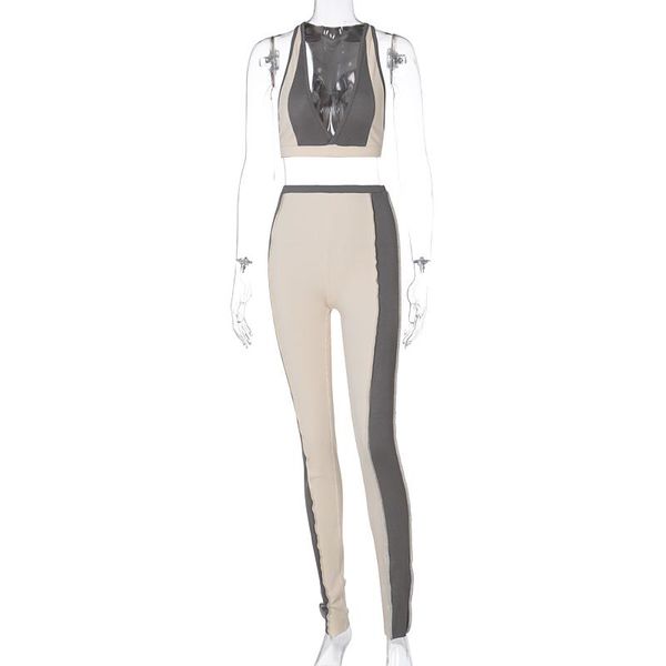 women's sleeveless two-pieces set, casual tight contrast color suit, v-neck halter high waist trouser clothing yoga outfit
women's sleeveless two-pieces set, casual tight contrast color suit, v-neck halter high waist trouser clothing yoga outfit