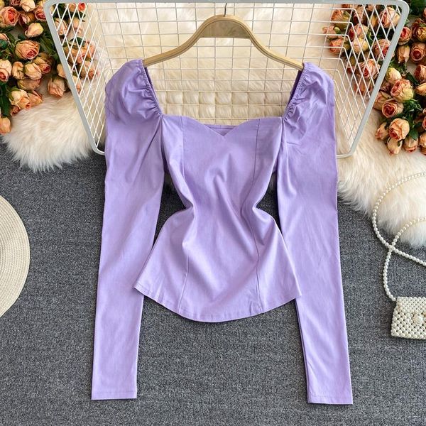 women's blouses & shirts autumn high waist elegant square collar puff sleeve slim shirt blouse long short tight vintage female, White
women's blouses & shirts autumn high waist elegant square collar puff sleeve slim shirt blouse long short tight vintage female, White