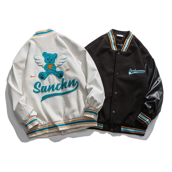 2021 autumn and winter fashion embroidery men's baseball jacket splicing korean tide brand couple's jacket, Black;brown
2021 autumn and winter fashion embroidery men's baseball jacket splicing korean tide brand couple's jacket, Black;brown
