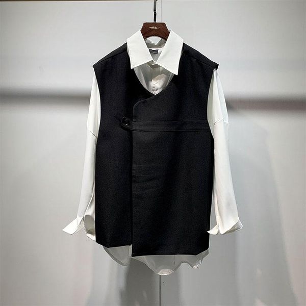 men's vests classic simple asymmetrical loose sleeveless vest japanese fashion trend large size leisure suit, Black;white
men's vests classic simple asymmetrical loose sleeveless vest japanese fashion trend large size leisure suit, Black;white
