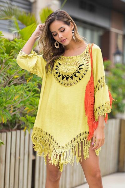 women's swimwear hand hook lace medium tassel bikini swimsuit with cape and beach blouse, White;black
women's swimwear hand hook lace medium tassel bikini swimsuit with cape and beach blouse, White;black