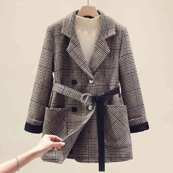 women's jackets autumn winter blazers sashes notched outerwear england style ol vintage plaid blazer woolen coat 7rmr, Black;brown
women's jackets autumn winter blazers sashes notched outerwear england style ol vintage plaid blazer woolen coat 7rmr, Black;brown
