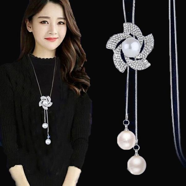 pendant necklaces 2021 fashion full crystal flower simulated pearl sweater chain coat ladies girls gift, Silver
pendant necklaces 2021 fashion full crystal flower simulated pearl sweater chain coat ladies girls gift, Silver